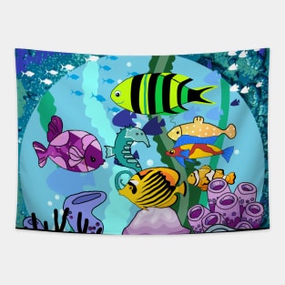 The Story of the Sea,tropical fish, coral reefs, seaweed Tapestry