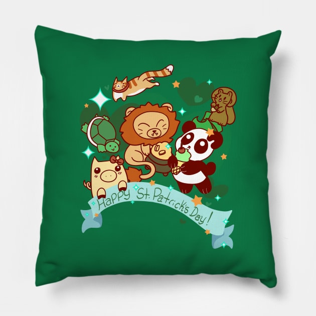 Happy St. Patrick's Day Animals Pillow by saradaboru