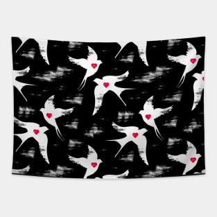 Kitsch Valentine | black, white and red| bird in wind Tapestry