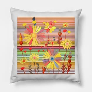 Pressed Daisies on Stripes Pillow