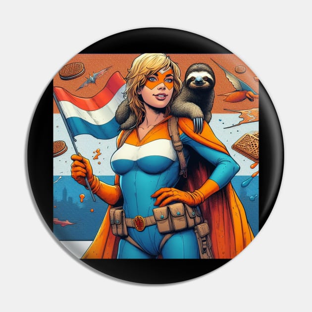 Dutch: Female 80's Comic Book Hero with Sloth Pin by Woodpile