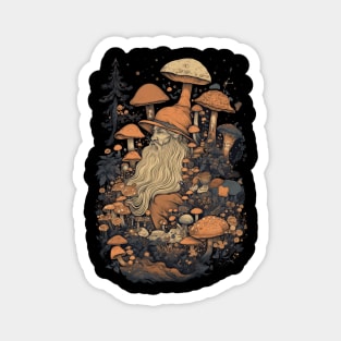 Lord Of The Shrooms - dark gnome wizard fantasy mushroom illustration fairy tale fae folk Magnet