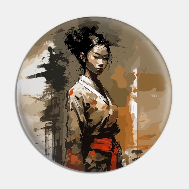 Samurai girl with katana Pin by CatCoconut-Art