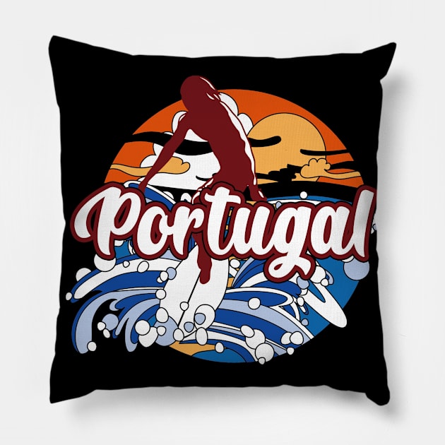 Portugal surfing trip fitting gift. Perfect present for mother dad father friend him or her Pillow by SerenityByAlex