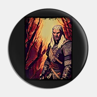 Monster Slayer Portrait - Haunted Forest - Black - Fantasy Witcher Pin