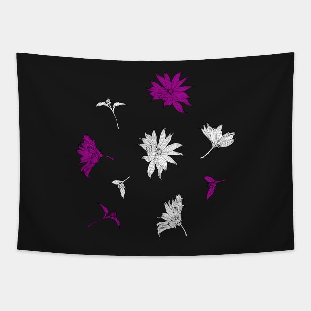 Floral line-art gray-purple Tapestry by kobyakov