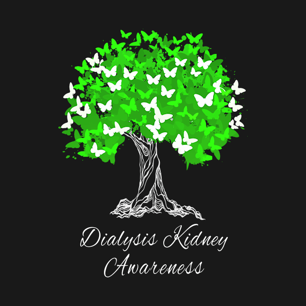 Dialysis Kidney Awareness Green Ribbon Tree With Butterflies by MerchAndrey