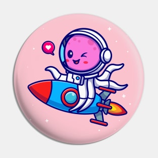 Cute Octopus Astronaut Riding Rocket Cartoon Pin