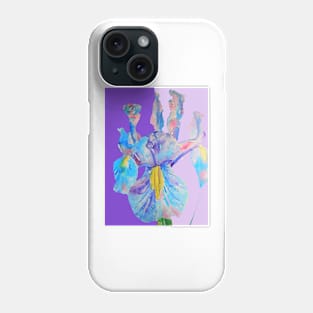 Iris Watercolor Painting - Blue with Raindrops - on Purple and Lilac Phone Case