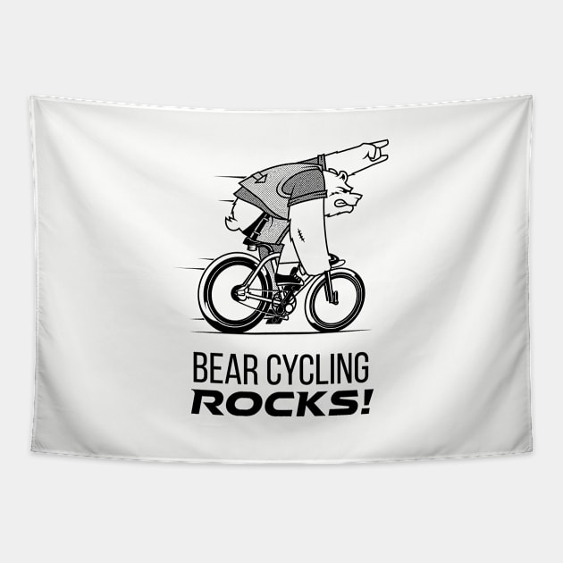 Bear Cycling Rocks with rocking finger sign riding bicycle very fast Tapestry by ActivLife