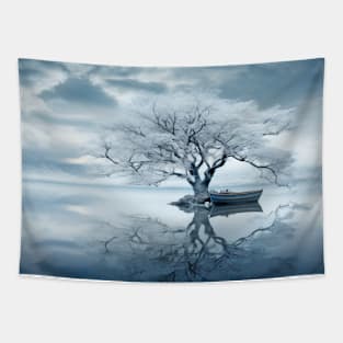 Tree In Calm Lake Serene Landscape Tapestry