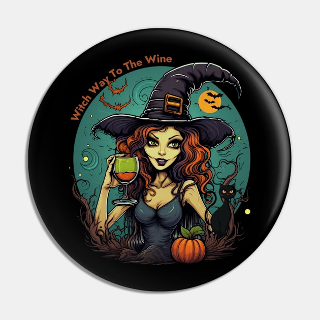 Witch Way To The Wine Women Halloween Witch Pin by Positive Designer