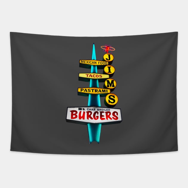 Jim's Burger Neon Vintage Retro Sign Tapestry by Ghost Of A Chance 