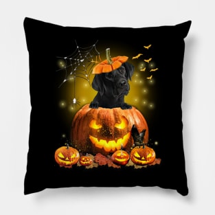 Black Labrador Spooky Halloween Pumpkin Dog Head Pillow