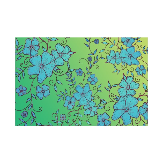 Green and Blue Flower Pattern by ZeichenbloQ