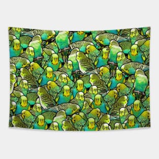 Funny Green and Yellow Exotic Budgie Parrot Bird Pattern Tapestry