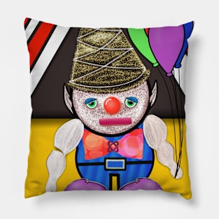 a creepy sad clown holding balloons Pillow