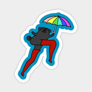 Long Leggy Black Pug with Umbrella Magnet