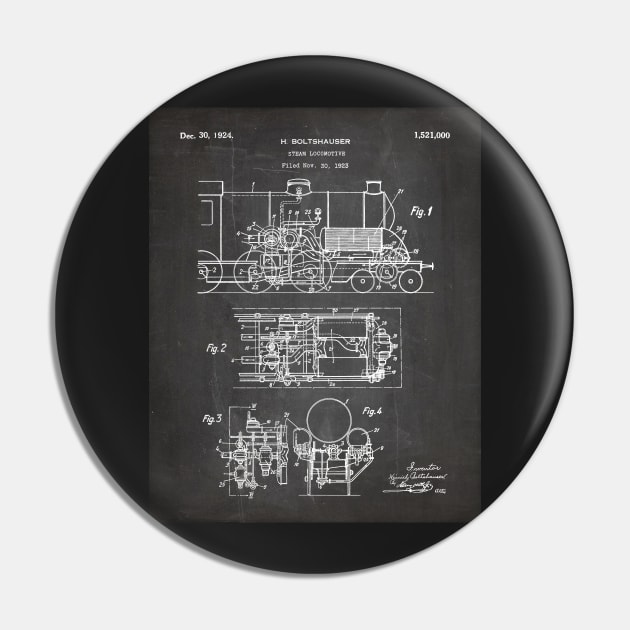 Steam Train Patent - Steam Locomotive Art - Black Chalkboard Pin by patentpress