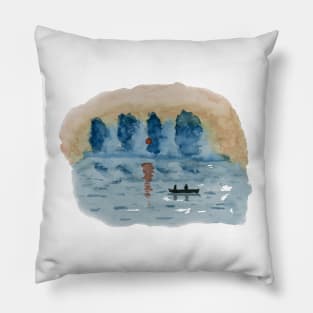 Blue Abstract Sunset.  Watercolor landscape Pillow