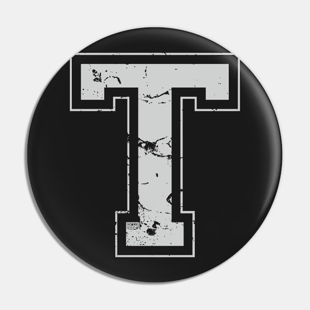 Initial Letter T Gray Jersey Sports Athletic Player Pin by porcodiseno