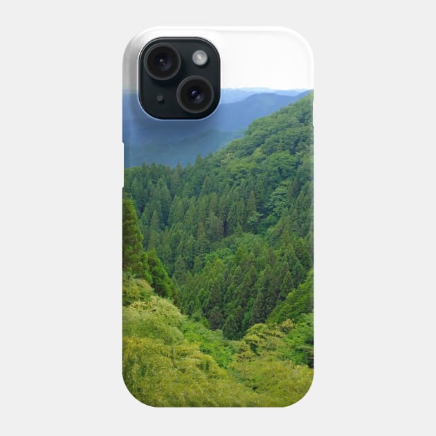 Japan Mountain Forest Ryokan View Phone Case by softbluehum