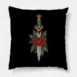 Gothic Sword and Heart Tattoo - Red Version Pillow