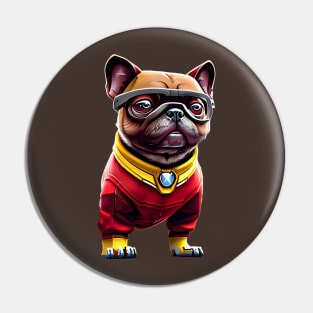 Cute Pug in Red Iron Suit - Adorable Dog in Custom Metal Costume Pin