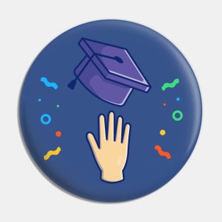 Graduation Hat, Hands And Confetti Cartoon (2) Pin