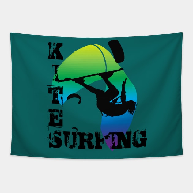 Kite Surfing WIth Freestyle Kitesurfer And Kite Tapestry by taiche