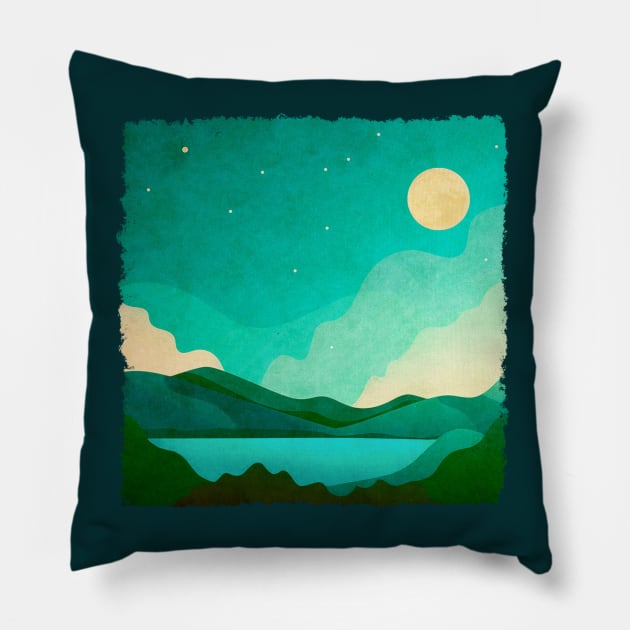 Full Moon Dreams And Mountains Of Green Pillow by LittleBunnySunshine