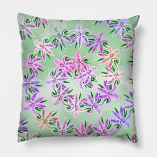 Floral Lily Green and Purple Pillow