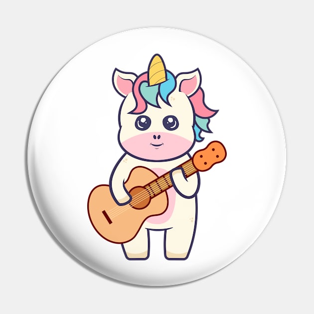 Kawaii Unicorn Playing Acoustic Guitar Cartoon Pin by RayanPod