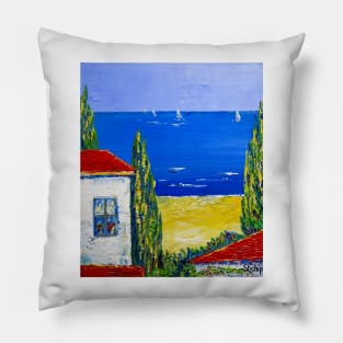 House with cypress trees. Catalonia Pillow