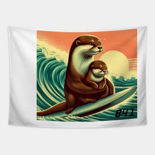 841 with baby pup surfing Tapestry