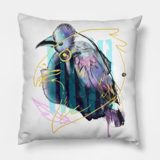 Raven abstract collage Pillow