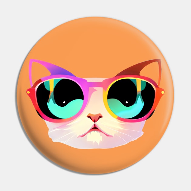 Cool Low Poly Cat wearing Sunglasses Pin by Artist Rob Fuller