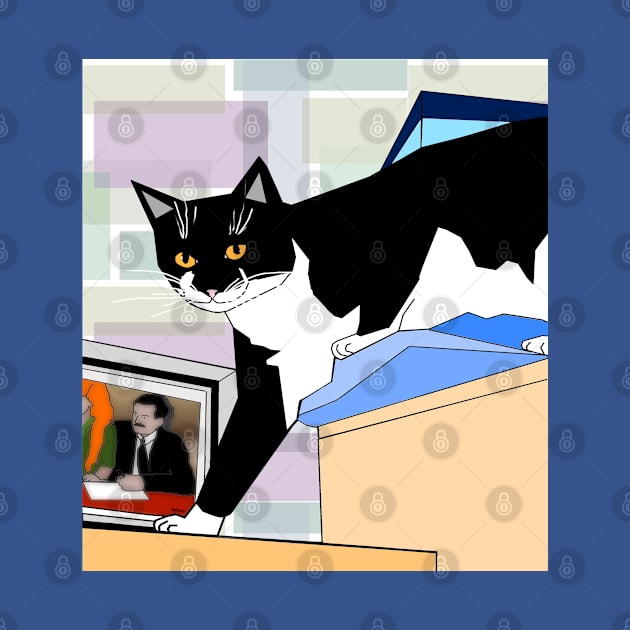 Cute Tuxedo Cat up high. You cant get me Copyright by TeAnne by TeAnne