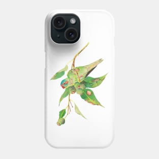 Musk lorikeet and gumtree branch with gumnuts watercolour painting Phone Case