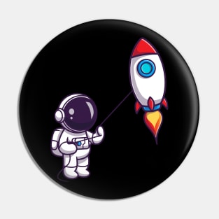 Cute Astronaut Playing Rocket Kite Cartoon Pin