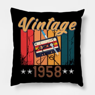 62th Birthday 62 Years Old 62th Vintage Retro cassette Mixtape Music Cassette 1958 Birthday Pillow