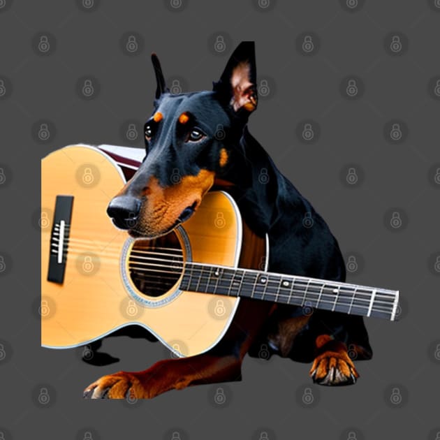 Doberman and Guitar by ThePawPrintShoppe