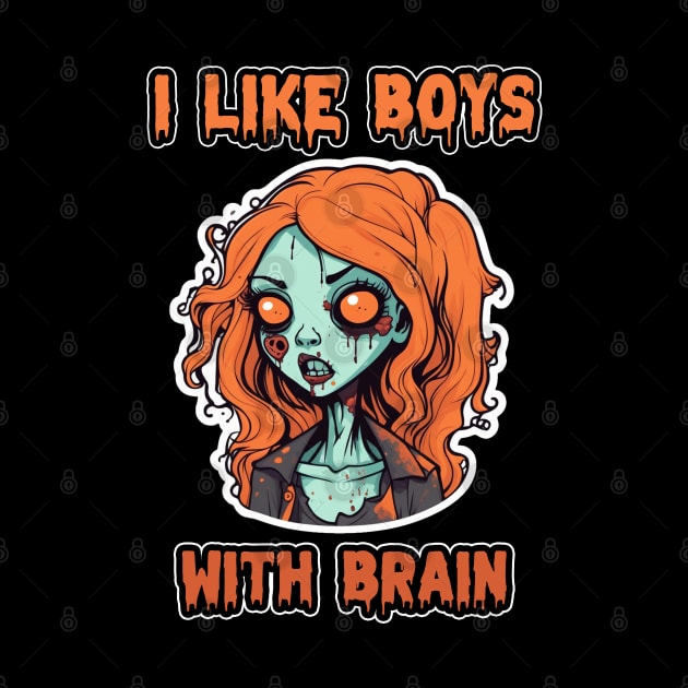 Zombie Girl Perfect for Halloween " I Like Boys With Brian" Orange Pumpkin Color by ShyPixels Arts