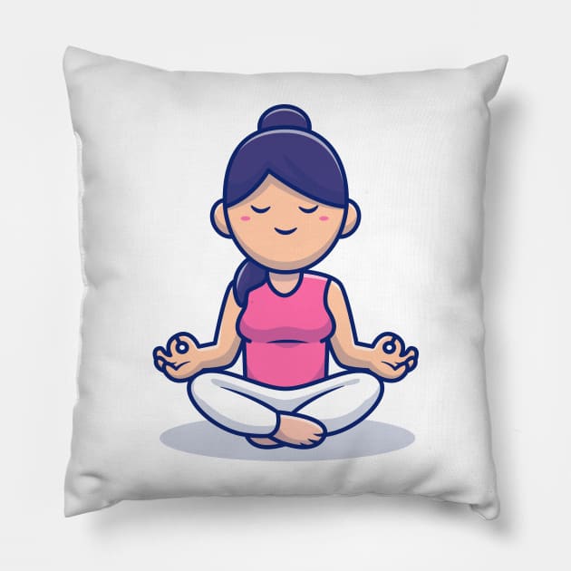 Cute Woman Meditating Yoga Pillow by Catalyst Labs