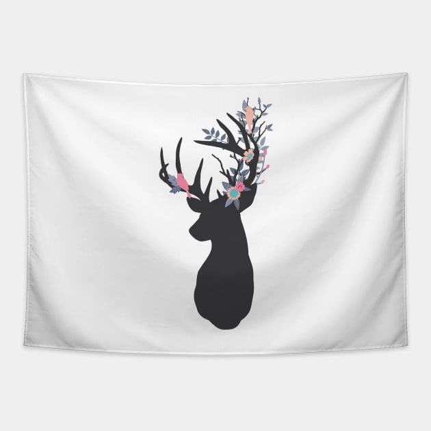 Stag with woodland antlers Tapestry by NixieNoo