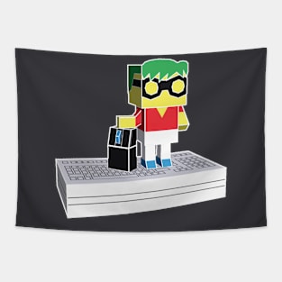 Polygonal Computer Geek Holding a Mouse Tapestry