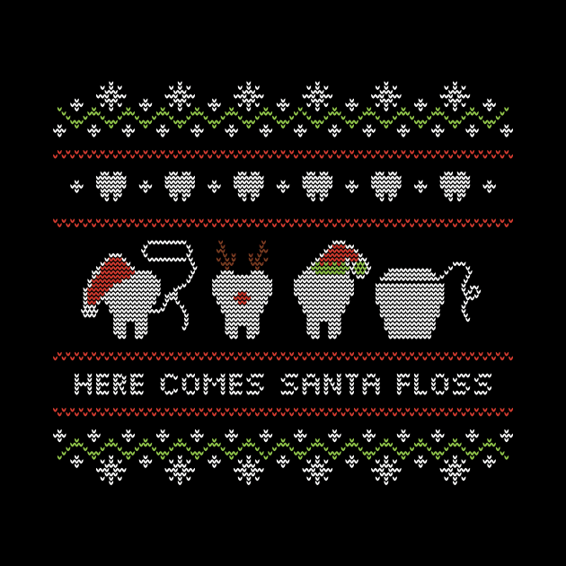 Ugly Christmas Sweater Here Comes Santa Floss by shamdesign