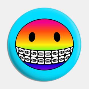 Rainbow Smiley Face with Braces Pin