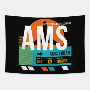Amsterdam (AMS) Airport // Retro Sunset Baggage Tag Tapestry