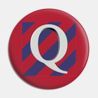 Old Glory Letter Q Dimensional Grey on Red and Blue Stripes Pin